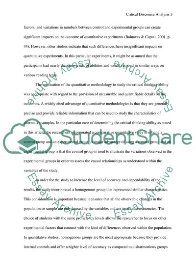 Cognition and Critical Abilities in a Learning Experience