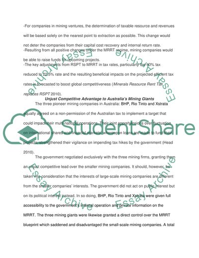 New Resources Tax in AUstralia ( MRRT) and its effects on Australian mining companies