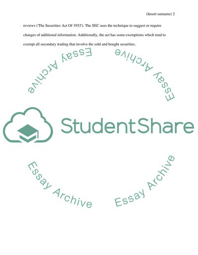 Objectives of the 1933 Act