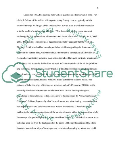 Technical description of the Slvador Dali painting metamorphose de narcisse