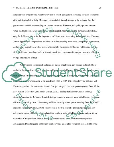 Thomas Jeffersons two terms in office