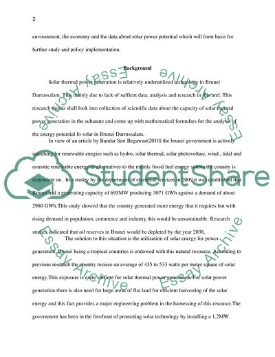 The Potential of Using Solar Thermal Power Generation for Brunei Darussalam