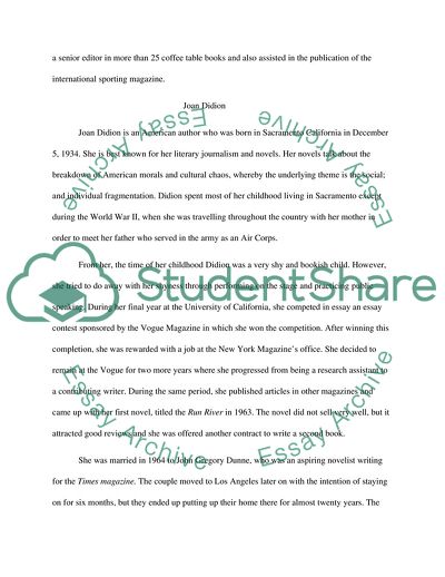 The Writing Styles of Joanna Greenfield in Picardo Book of Journeys and Joan Didion in The Run River