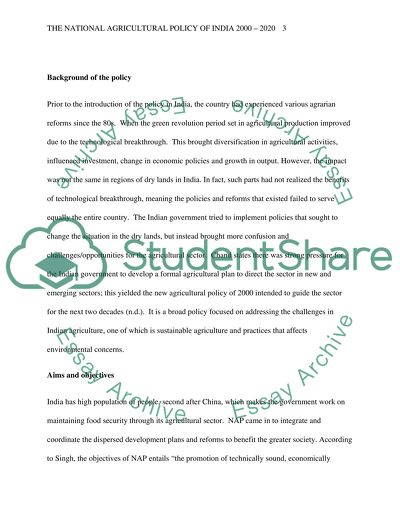 The National Agricultural Policy of India 2000 -2020