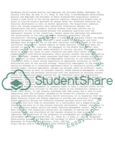 Workplace Relationship Quality and Employee Job in Hotel Firms