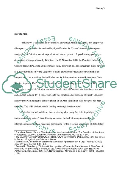 Justifying the Recognition of Palestine as an Independent State