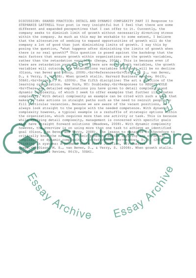 Discussion: Shared Practice: Detail and Dynamic Complexity Part II