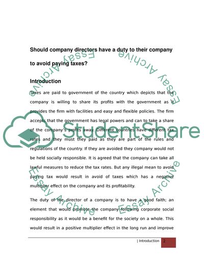 Directors Responsibilities with Regard to Avoidance of Tax