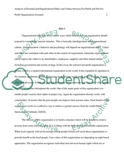 Personal and Organizational Ethics for For-Profit and Not-for-Profit Organizations