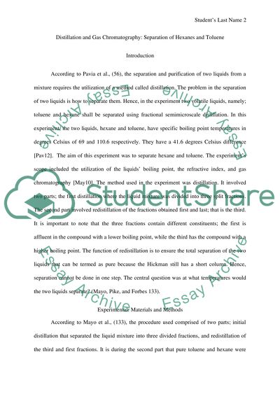 Distillation and Gas Chromatography: Separation of Hexanes and Toluene