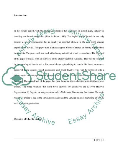 The Effects of Brands on Charity Organisations in Australia