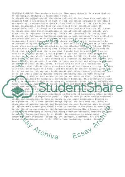 Business Management: Personal Planning and Timing