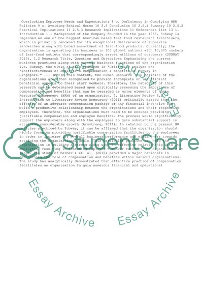 Ineffectiveness of Employees Compensation and Benefits at Subway