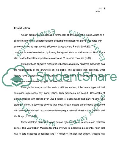 Responsibility of African Dictators for the Lack of Development