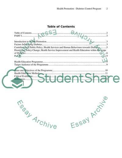 Health Promotion - Diabetes Control Program