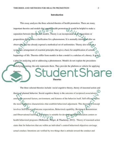 Theories and Methods for Health Promotion