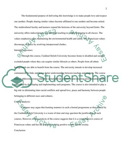 Franciscan Values in Cardinal Stritch University