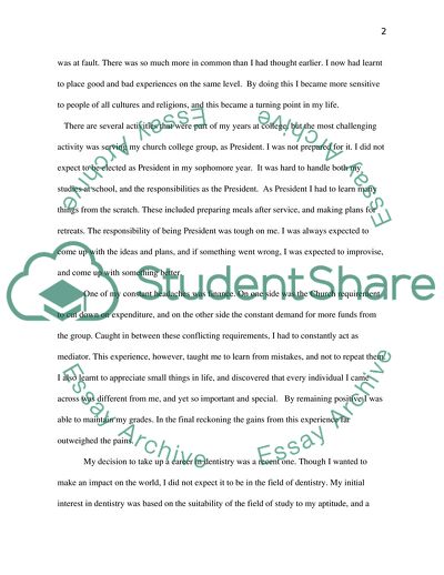 Personal statement for pre-dental committee