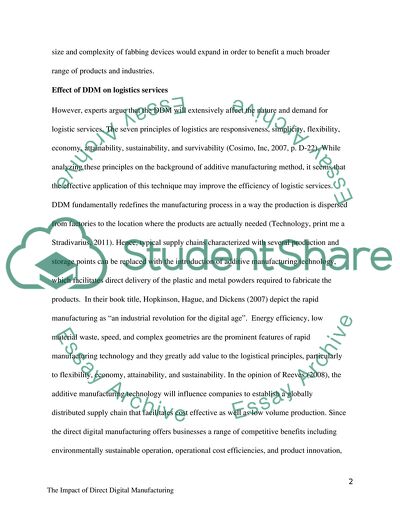 The Impact of Direct Digital Manufacturing on Supply Chains