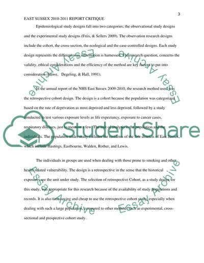 NHS East Sussex 2009-2010: Inquiry and Evaluation of Epidemiological Research