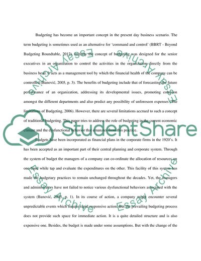 The Role of Budgeting in the Current Economic Climate