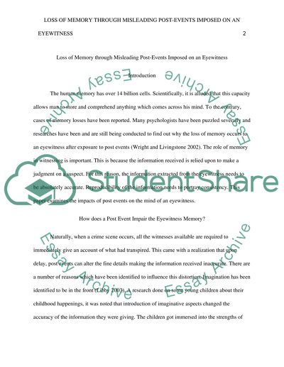 Loss of Memory through Misleading Post-Events Imposed on an Eyewitness