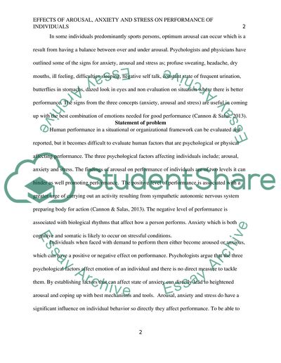 Effects of Arousal, Anxiety and Stress on Performance of Individuals