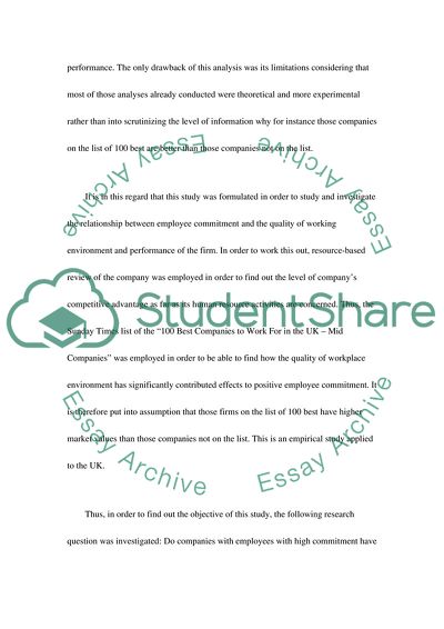 Employee Commitment on Workplace Quality and Its Effect on Firm Performance