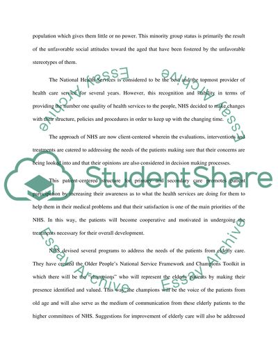 Elderly Care and the National Health Services