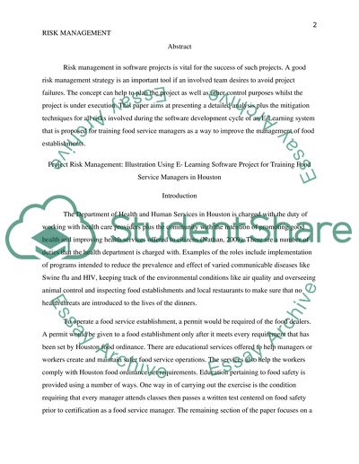 Using E-Learning Software Project for Training Food Service Managers in Houston