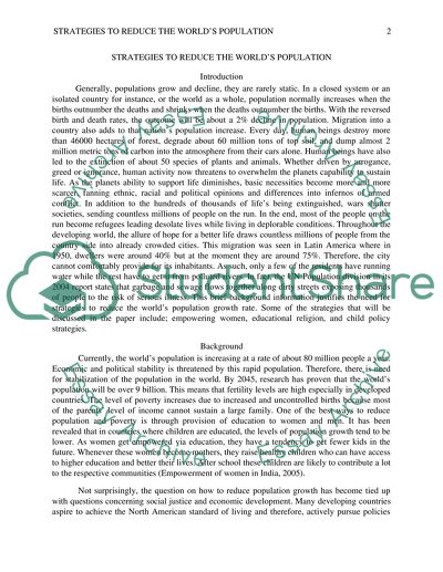 Strategies to Reduce the Worlds Population