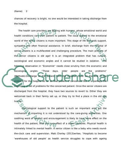 The Challenge of Hospital Facilities to Senior Citizens: Spiritual Angle is the Final Solution