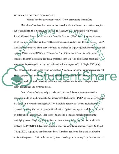 Market-based or Government control Issues surrounding ObamaCare