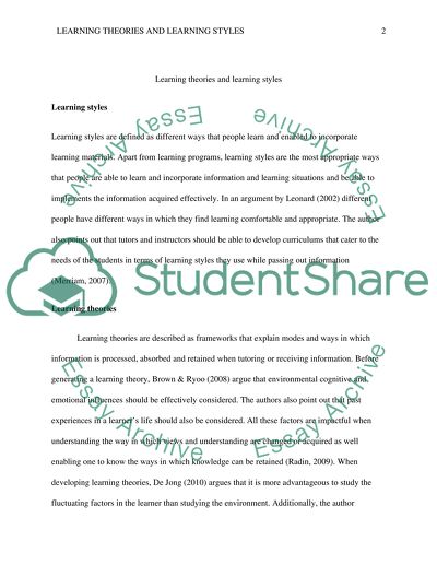 Learning Theories and Learning Styles