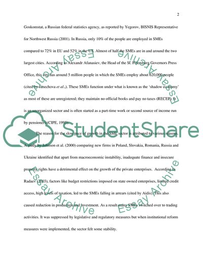 Small and Medium Enterprises in Russia