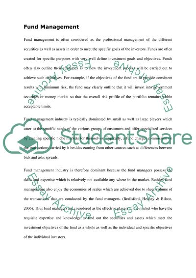 Funds Management and Potfolio Selection