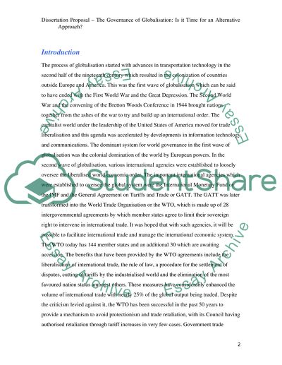 The Governance of Globalisation; Is it time for an alternative approach