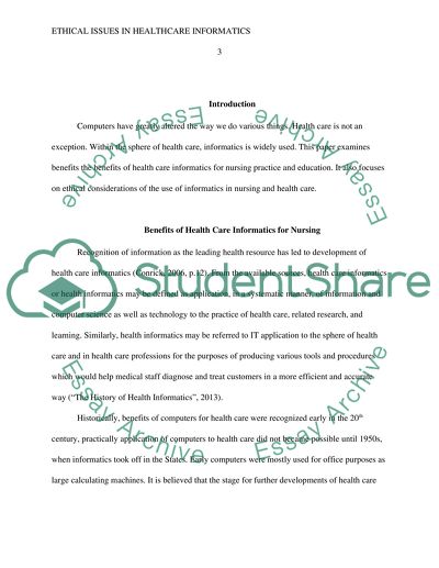 Ethical Considerations of the Use of Informatics in Nursing and Health Care