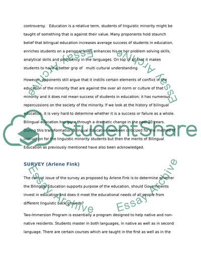 Bilingual education:Two Way Immersion Program( Issues related to your planned Survey)