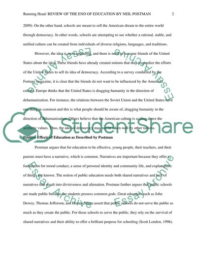 Review of The End of Education by Neil Postman