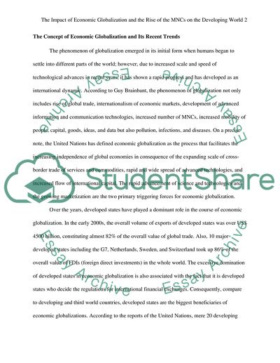 The Impact Of Economic Globalization And The Rise Of The MNCs On The Developing World