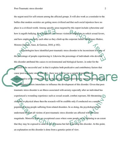 Post-Traumatic Stress Disorder- Cause or Effect of Bullying