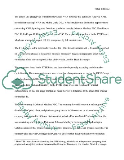 Analysis of the 260-day Value at Risk of a Portfolio of Four Shares