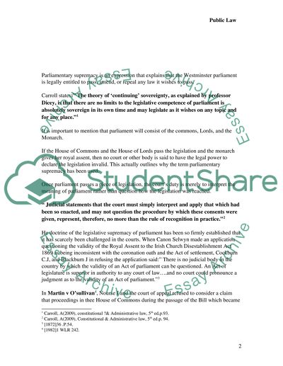 Parliamentary Supremacy The Structure And Functions Coursework