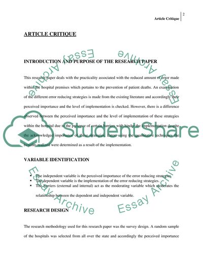 Amount of Error Made within the Hospital Premises