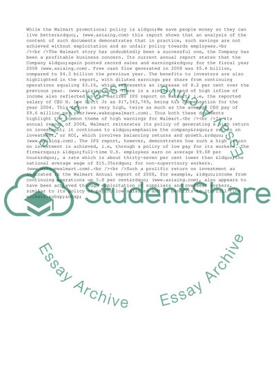 Walmart Policy of Generating a High Return on Investment and Its Implications