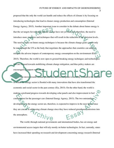 Future of Energy and Impacts of Geoengineering