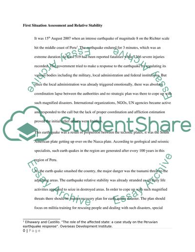 CONSIDERING THE INTIAL ASSESSMENT , RELATIVE STABILITY IN THREE DISASTER SITUATIONS