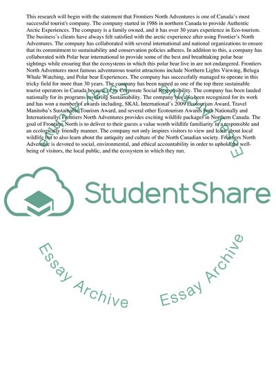 Evaluating Fronties North Adventures Corporate Social Responsibility Strategy