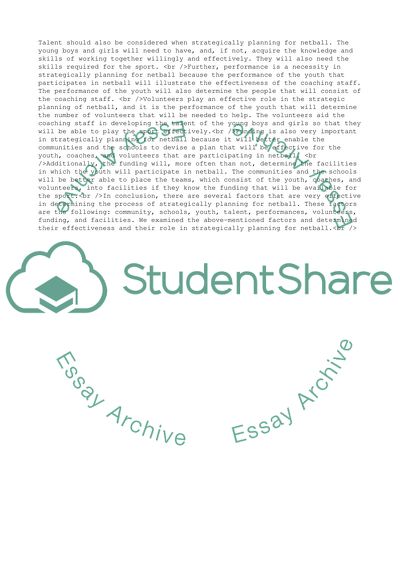 Netball Strategic Planning